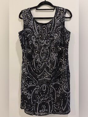 Shail K. 100% Silk Embellished Cocktail Dress Size 16W Black